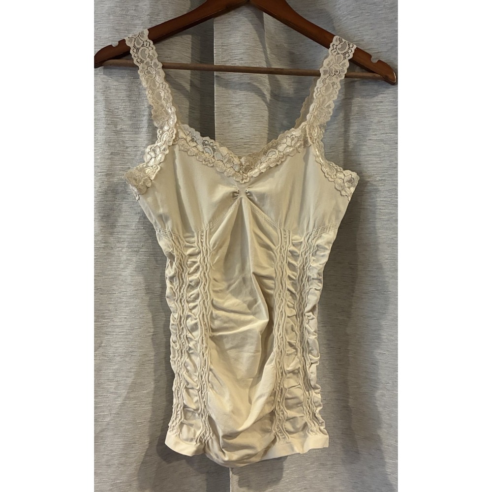 M. Rena Y2K Ruched Lace Corset Seamless Camisole Tank Top One Size USA Beige